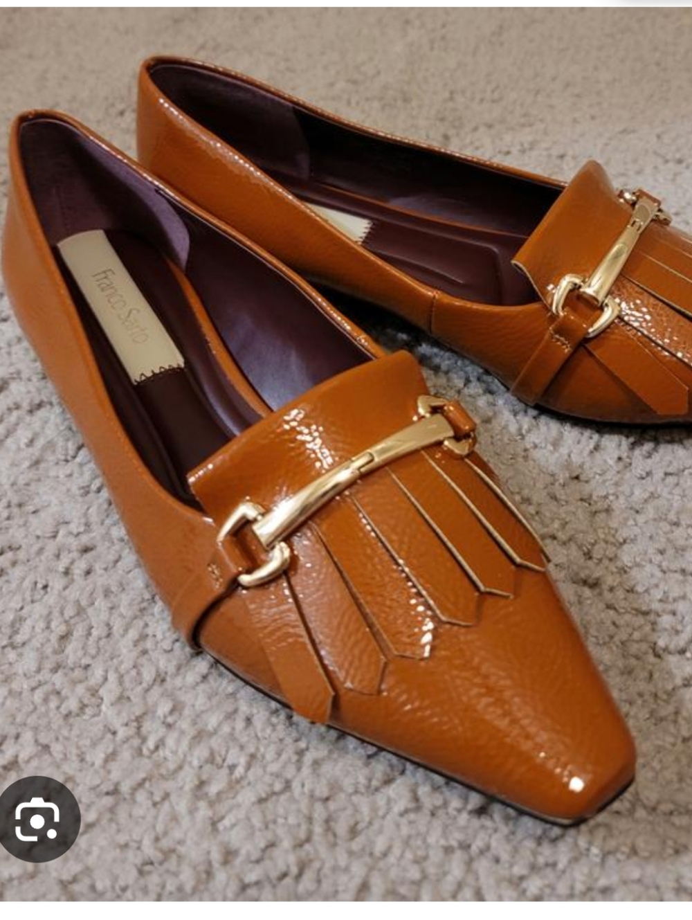 Franco Sarto Women's Tan Pointed Toe Kiltie Loafers with Gold Bit Hardware